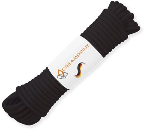 Dreamprint Expanderseil 20m Schwarz 8mm Ø - Gummiseil, Planenseil, elastisches Seil für Innen & Außen - Wetterfest & Reißfest - Ideal für Ladungssicherung, Planenbefestigung, Camping & Outdoor