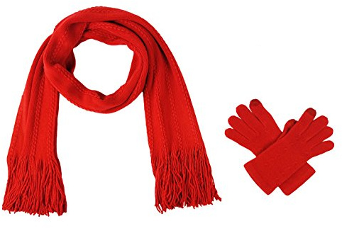 BRUCERIVER Ensemble écharpe et gants en tricot ultra doux pour femme, fonction tactile, toucher cachemire, Écran tactile Rouge, taille unique
