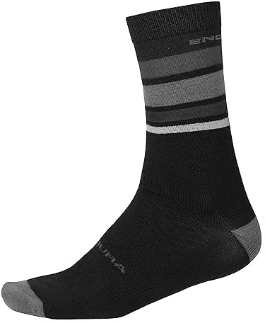 Endura Men's BaaBaa Merino Stripe Socks for Cycling | Warmth and Breathability Socks, Black, L-XL