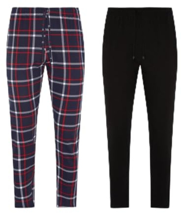 FM London pijama para hombre paquete de 2 - Pantalones de pijama ligeros para hombre, ropa de dormir y ropa de dormir, Azul (Marino), XL