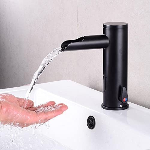 Robinet Automatique avec Capteur Infrarouge Noir Robinet Infrarouge pour Lave Main Cascade Chaude et Froide Mitigeur Salle de Bain