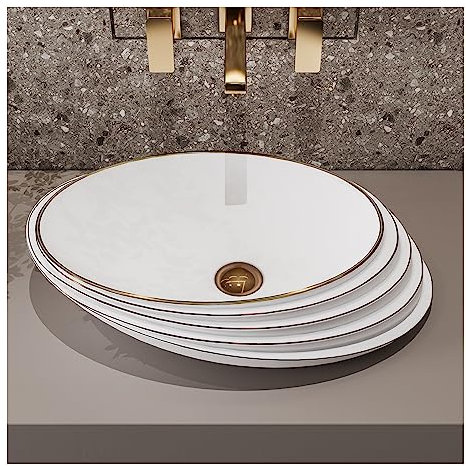MEJE Lavabo en relief de 52,8 x 37,9 x 13,9 cm, design or rose, évier de salle de bain au-dessus du comptoir, lavabo en porcelaine et céramique, lavabo d'art