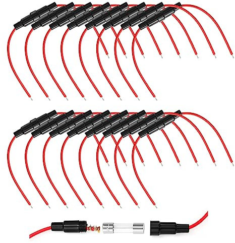 Comioke 16PCS Porte-Fusible 5x20mm AGC, Rouge, 20A, 32V, Métal + Verre, Boîte à fusibles 01