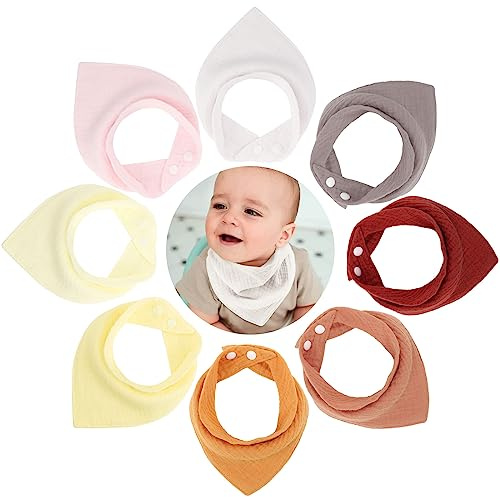 DRESHOW 8 Pack de Bavoirs pour Bébé Bandana Bavoir Super Absorbant pour Unisexe Garçons Filles 100% Coton pour la Dentition et le Bavement