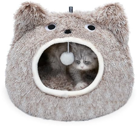 CATISM Katzenhöhle Katzenbett Waschbar Katzenschlafplatz für Katzen Cute Moster Plüsch Haustier Katzenkopfkissen Katzenhaus Katzenkissen Flauschiges Kätzchen Welpen Kuschelbett Haustierbett