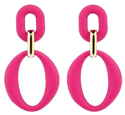 Boucles D'oreilles en Acrylique Pendantes Géométriques Carrées et Ovales - Bijoux Mode pour Femmes et Filles (Rose)