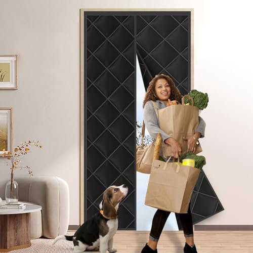 Rideau de Porte Isolant Thermique et Phonique, Magnétique Auto-absorbant, Anti Froid Pour Cuisine & Maison, Moustiquaire, Pas de Perçage Nécessaire (Noir, 90*210)