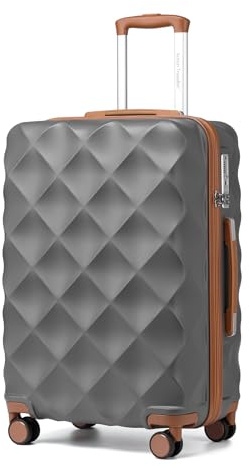 British Traveller Valise Rigide en ABS + PC Durable avec 4 Roues pivotantes TSA Lock YKK Zipper, Gris/Marron, M(Medium 24inch), Bagages à Coque Rigide