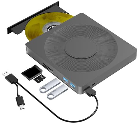 Reproductor de DVD externo 5 en 1 para portátil con grabadora de DVD LightScribe CD Rom unidad externa de CD/DVD para PC USB 3.0, lector de DVD, reproductor de disco apto para Windows XP/7/8/10/11 Mac
