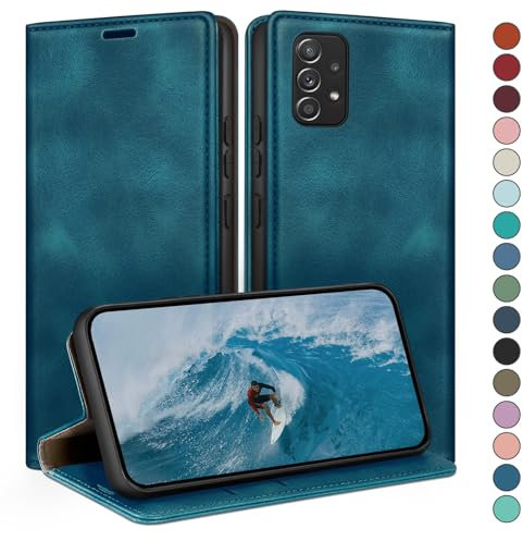 HUOUH für Samsung Galaxy A52/A52S Hülle mit RFID Schutzhülle aus Lederhülle Handyhülle,360 Grad Schutz Case,Kartenfach Leder ständer Handy hülle für Samsung A52 Klapphülle Wallet Cover Türkis