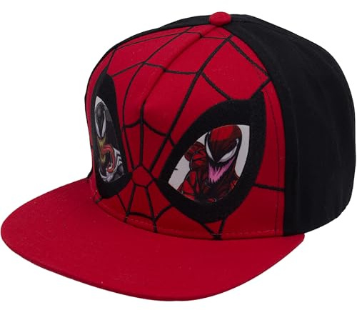 Marvel Spider-Man Baseball Cap, Venom and Carnage Cotton Adjustable Adult Snapback Hat with Flat Brim, Red, One Size, Multi, One Size