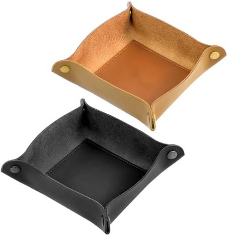 ZYETGH 2 Pezzi Vassoio Portaoggetti In Pelle, Svuotatasche in Pelle PU Contenitore Vassoio Portachiavi in Ecopelle Quadrato Portagioie Pieghevole per Gioielli Orologi Monetine Cellulare