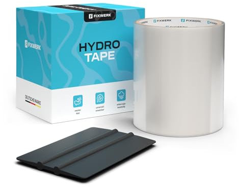 FIXWERK Hydro Tape | Wasserdichtes Reparaturband | selbstklebendes Dichtungsband | Reparatur von Oberflächenrissen für Regenrinnen, Wohnwagen, etc. | 10cm x 150cm (transparent)