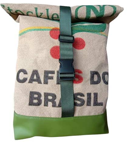 VanDerElv-Roll Top Rucksack, für Herren und Damen, 30 L Fassungsvermögen, Upcycling, aus Hamburger Kaffeesack, 100% Handarbeit, faire Herstellung, nachhaltig, vegan, Stadtrucksack (Hellgrün)