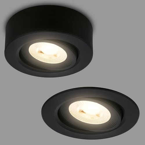 BRILONER - 2 en 1 Spot LED apparent et spot encastrable orientable, lumière blanche chaude, plat, LED Spot 230V, spot de plafond, luminaire encastré, spot de plafond, 68mm, 90x30mm (DxH), noir