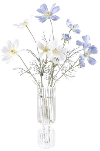 Künstliche Kunstblumen, 2 Stück Kosmos Pflanzen, Künstliche Blumen für Drinnen und Draußen, Stoffblumen Dekoration und Kunsthandwerk für Hochzeit, Bankett, Blumenparty, Zuhause, Hotel(Milchweiß + Grau