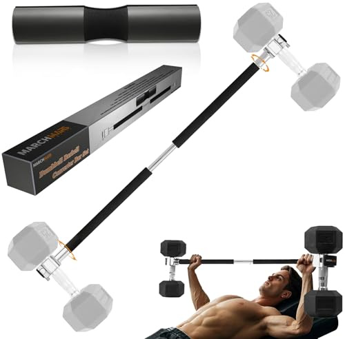 MARCHMARS Dumbbell Barbell Converter Bar Set, Adjustable Dumbbell Converter for Home Gym, Compatible with Most Dumbbells Including BowFlex, Solid Steel Bar, Supports Up to 220 lbs for Weight Lifting