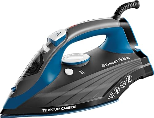 Russell Hobbs Hierro [2600 W, 160 g de vapor de vapor, 55 g/min de vapor continuo] Carburo de titanio (suela de cerámica con infusión de titanio, tanque de 330 ml, autolimpiante, anticalc, cable de 3