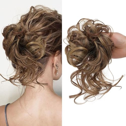 Große Dutt Haarteil mit Gummiband,Fake Dutt Haarteil aus 100% Synthetik Messy Bun für Frauen & Mädchen (Braun Mix Hellbraun)