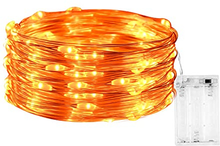 cshare Halloween Decoration Fairy Lights,Orange String Lights, 6m 19.6ft 60 LED Micro Silver Wire Battery Operated for Autumn Halloween Door Window Party Fall.