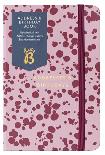 Busy B Address & Birthday Book - Burgundy Spray Print Cover with Alphabetical Tabs, Address Change Stickers, Birthday Reminders, Handy Pockets & Elastic Closure Band