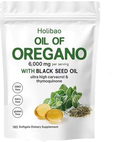 Oil of Oregano Softgels,Huile de graines d'origan,huile d'origan 6000 mg d'huile de graines noires, Oregano Oil Capsules d'origan bio végétaliennes,riche en nutriments expérience de bien-être amélioré