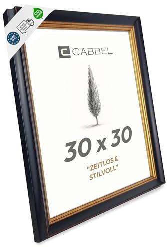 CABBEL Antik Bilderrahmen Schwarz-Gold 30x30 cm AVI – Barock Vintage Fotorahmen quadratisch, verziert mit Ornament-Dekor, klassischer Rahmen für Fotos, Poster, edle Wanddeko in Wohnzimmer, Büro