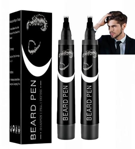 2PCS Beard Pencil Filler, Black Beard Pen, Eyebrow Dye for Men, Waterproof Beard Thickener Pen, Long Lasting Mens Beard Dye and Shape Filler, Beard Filler Pen for Hair, Beard & Eyebrow, Black