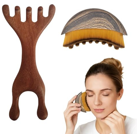 YEDOUALE 2 Stück Trockenbürste Lymphdrainage Gesicht, Massagekamm für Jawline Kontur, ergonomische Gesichtsbürste für sanfte Massage, tägliche Gesichtspflege, Lymphmassage Zubehör aus Holz und Nylon