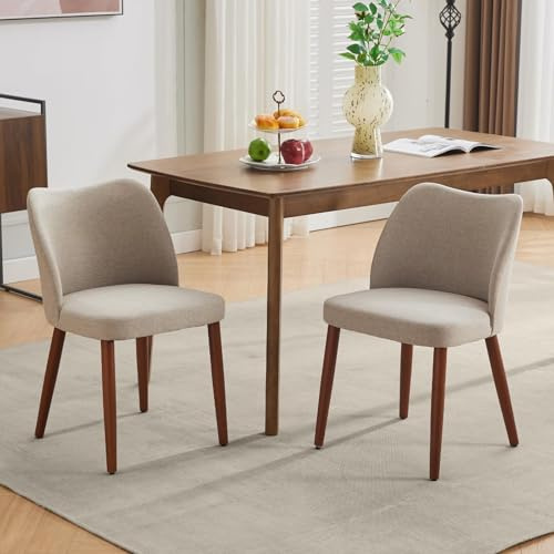 Amenitlif Dining Chair Set of 2, Upholstered Fabric Wingback Dining & Kitchen Chairs with Wood Legs, Thick Cushions & Leveling Feet, Camel for Dining Room Living Room