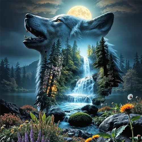 ZHOSOHO 5D Diamond Painting Kit for Adults,Wolf Diamond Art Kits for Beginner,Gem Art,Crystal Art Kits Full Round Drill for Home Wall Decor Gifts for Women, Men (Forest Wolf)