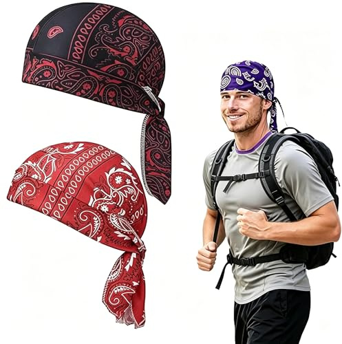 Paisley Cooling Headscarf Cap,Breathable Printed Bandana Hat, Motorcycle Pirate Head Wrap, Motorcycle Pirate Head Band, Elastic Fit, for Men Women
