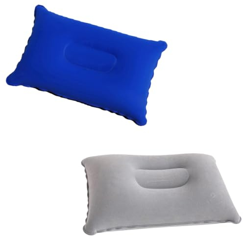 2 Pcs Inflatable Pillow,Blow Up Pillow,Beach Pillow for Sunbathing,Camping Pillows for Adults,Compact Inflatable Pillows for Camping,Inflatable Cushion for Hiking,Travel,Fishing (Grey+Navy Blue)