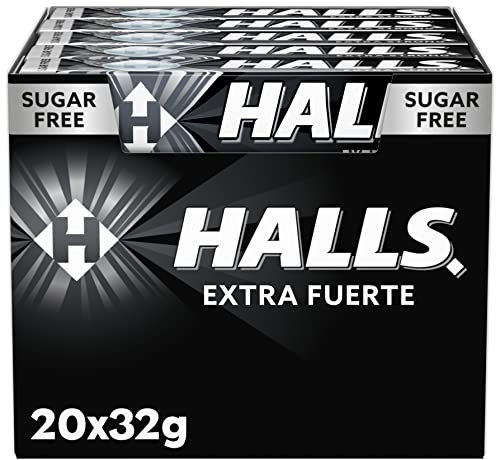 Halls Menta Fuerte, Caramelo Sin Azúcar, Caja de 20 Sticks de 32 g