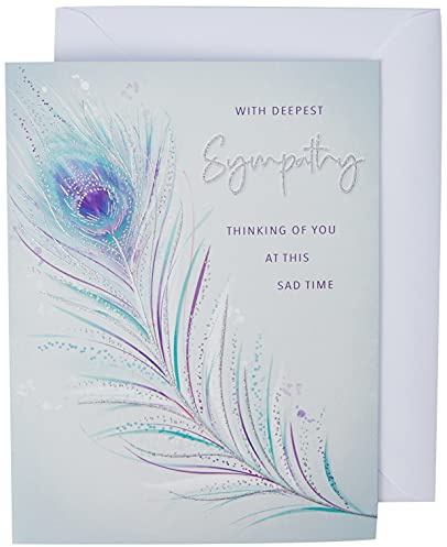 Piccadilly Greetings Group Ltd Deepest Sympathy Card - Feather - Thinking of You ,White,- 8 x 6 Inches