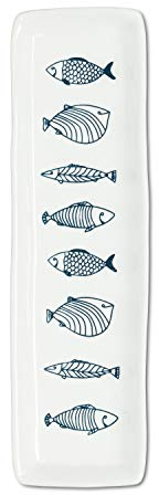 Abbott Collection Corfu Long Slim Fish Plate, 1 EA - Stoneware, White/Blue (12.5 L)