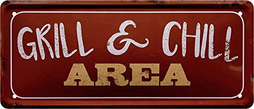 Cartel de chapa con texto en alemán Grill & CHILL Area decorativo de metal para jardín o terraza, idea de regalo para cocineros 28 x 12 cm