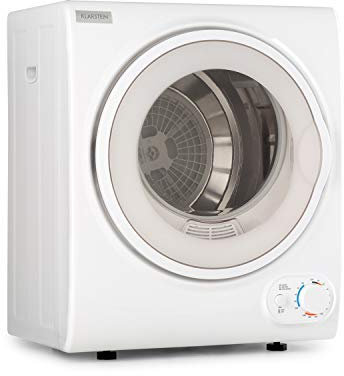 KLARSTEIN Jet Set 2500 - sèche-linge, par extraction, chargeur frontal, 850 W, pose libre/encastré, 2,5 kg, élément chauffant PTC, réglable jusqu'à 60 °C, minuterie 20 à 200 mn, compact, blanc