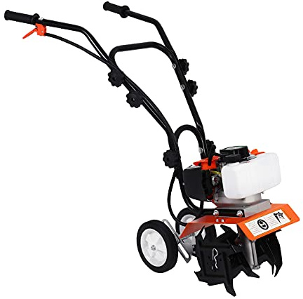 H-YEEU 52CC Motoazada Pequeña Gasolina, Mini Cultivador Gasolina 2 Tiempos Ligero, Motocultor Pequeño Gasolina con Motor Potente, Rotovator Motoazada para Jardín, Cuchillas Escarificadoras Robustas