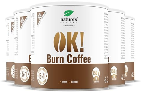 Nature's Finest OK! Fatburn Coffee, Instant Kaffee Pulver mit L-Carnitin, Guarana und Holunder - Idealer Abnehmen Kaffee und Natürlicher Energy Drink, Veganer Kaffee, Glutenfrei - 750 g