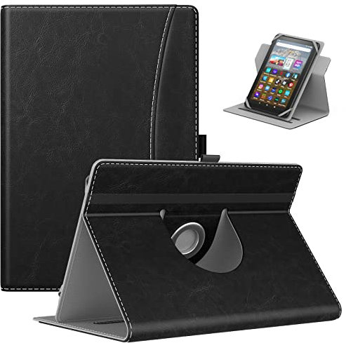 MoKo Universal Hülle für 7 - 8 iPad Mini/Samsung Galaxy Tab/Lenovo/Kindle Fire Tablet, 360 Grad Drehbare Leichte Schutzhülle mit Ständer und Tasche PU Tablet Hülle, Schwarz