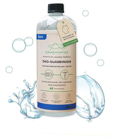 GRASHÜPFER® Öko-Glasreiniger I Reinigungsmittel für alle Fensterroboter und Fenstersauger I 750 ml für mind. 60 Anwendungen I Bio-, Tier- und Umweltfreundlich I Streifenfreie Hochglanzreinigung