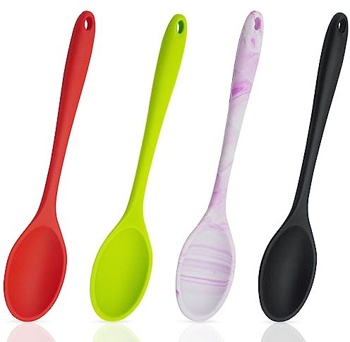 Kochlöffel Silikon, 4 Stück Antihaft Silikon Löffel Kunststoff Servierlöffe, 27cm Rührlöffel Mixing Löffel BPA-frei Groß Kochlöffel Set für Küchen, Kochen, Backen