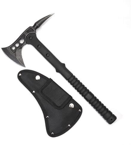 KHU Hacha Supervivencia Hacha leña Bushcraft Hacha de Camping - con Funda para Caza, Pesca, Camping, Outdoor, Supervivencia y Bushcraft (Negro - 02A)