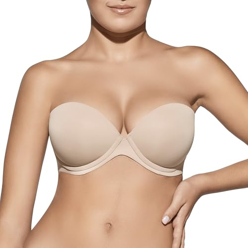 Selene, Sujetador de Mujer sin Tirantes, con Copas Push-Up y Aros, Escote Profundo, Colección Tania