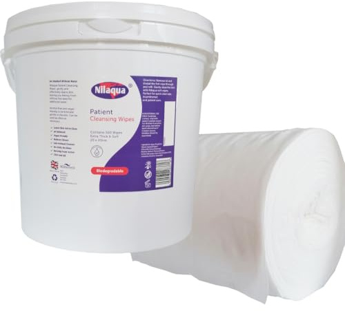 Nilaqua Biodegradable Patient 500pk Wipes Tub + Refill 1000 Wipes Total - Body Cleansing Wipes for Elderly, Thick, Strong, ECO Wet Wipes for Adults Personal Care, Full Body, 200mm x 200mm