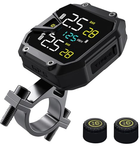 OBEST Motorcycle TPMS Système de Surveillance, Alarme de Pression des Pneus, Surveillance de la Température et de la Tension, LCD Numérique, Prend en Charge la sortie USB, Charge Rapid