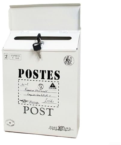 Eawfgtuw Boîte aux lettres vintage à fixation murale étanche et verrouillable de grande capacité avec 2 clés, boîte aux lettres postales rétro pour la décoration de la maison et du jardin (blanc)