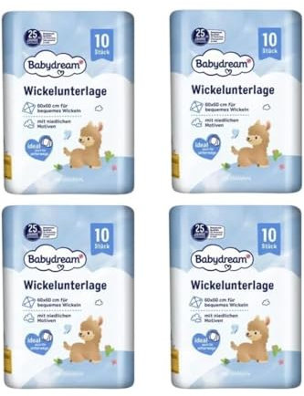 Babydream Wickelunterlage, 60 x 60 cm, 4 X 10 Stück, mit niedlichen Motiven