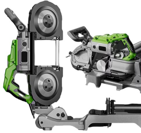 Sega Troncatrice Composta da 12 Cm, Sega a Nastro Portatile, Design a Doppio Interruttore, Raggio di Taglio di 12 Cm, con Regolazione a 6 velocità E Illuminazione a LED, Adatta per Metallo E Legno